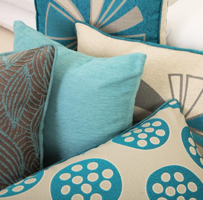 Decorative blue and cream color pillows